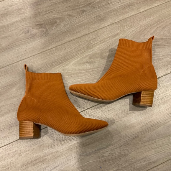 JOIE Boot Bootie Neely Knit Cognac Block Heel  Ribbed Sock Size 9 - Picture 6 of 10
